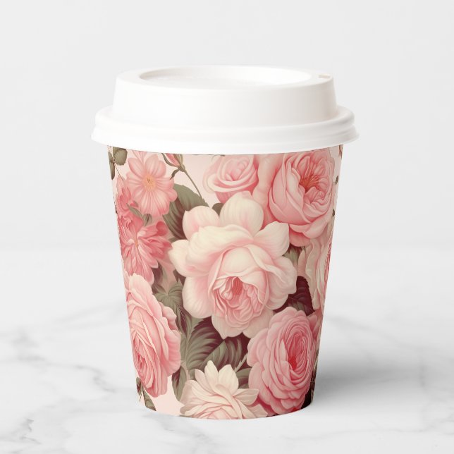 Chic Watercolor Pink Roses Paper Cups (Front)