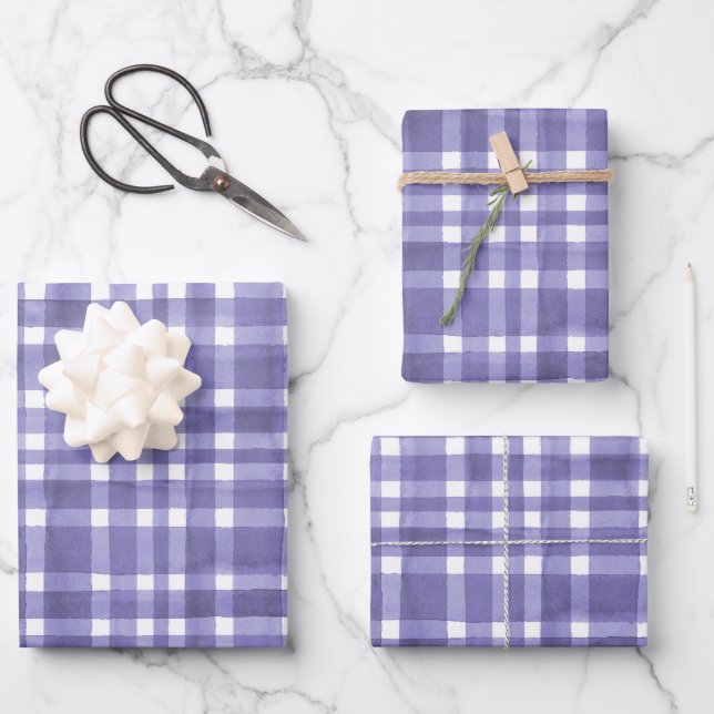 Chic Watercolor Purple Plaid pattern  Wrapping Paper Sheet (Front)
