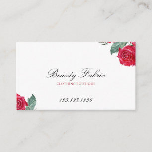 Chic Watercolor Red Roses Clothing Boutique Business Card
