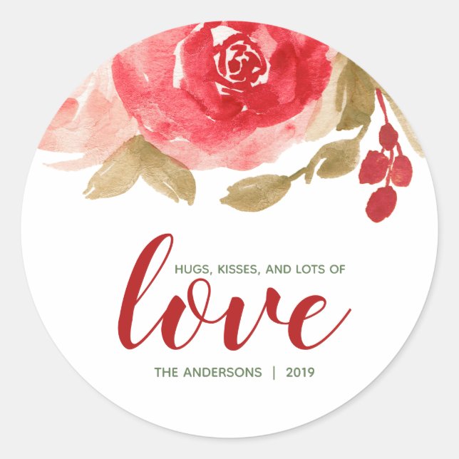 Chic Watercolor Roses Valentine's Day Classic Round Sticker (Front)