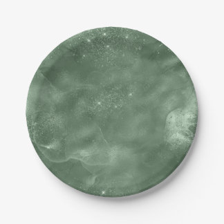 Chic Watercolor Sage Green Party Paper Plate