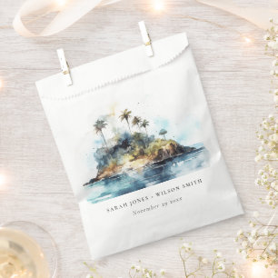 Chic Watercolor Seascape Palm Tree Island Wedding Favour Bags