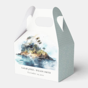 Chic Watercolor Seascape Palm Tree Island Wedding Favour Box
