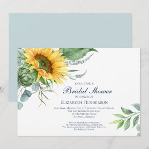 Chic Watercolor Sunflower  Greenery Bridal Shower Invitation