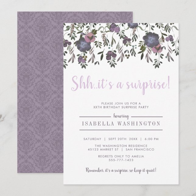 Chic Watercolor Surprise Birthday Party Invitation (Front/Back)
