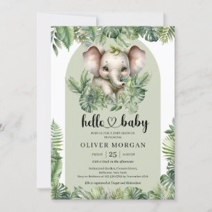 Chic Watercolor tropical greenery cute elephant  Invitation