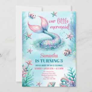 Chic watercolor turquoise mermaid tail birthday invitation