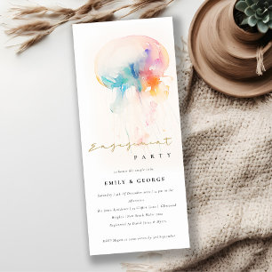 Chic Watercolor Underwater Jellyfish Engagement Invitation