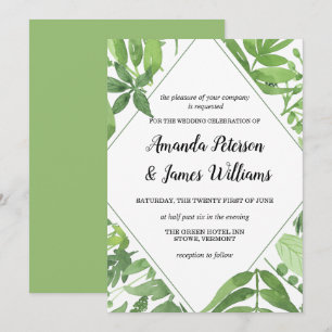 Chic Watercolor wild meadow green diamond Wedding Invitation