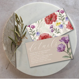 Chic Watercolor Wildflower Beige Wedding Enclosure Card