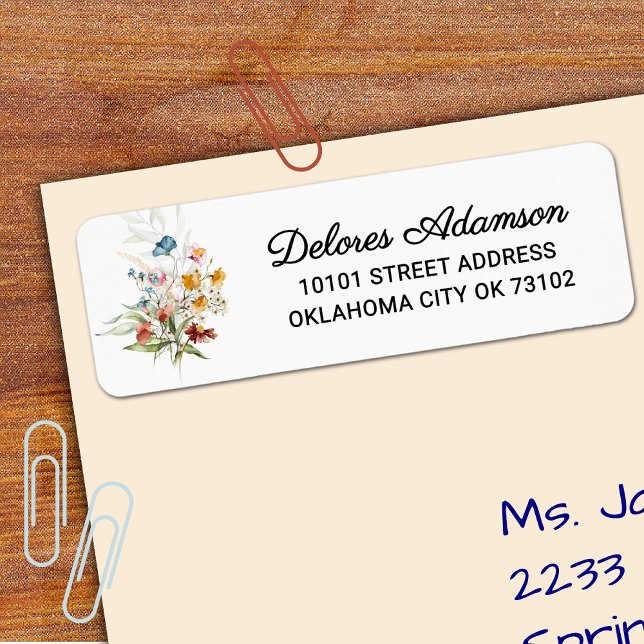 Chic Watercolor Wildflowers Floral Bouquet Address (Creator Uploaded)