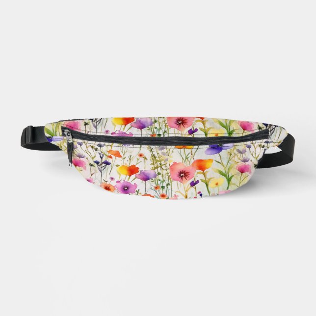 Chic watercolor wildflowers pattern  bum bags (Front)