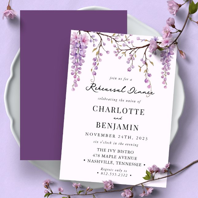 Chic Watercolor Wisteria Branch Rehearsal Dinner Invitation (Creator Uploaded)