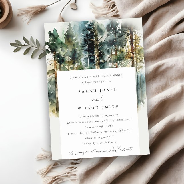 Chic Watercolor Woodland Forest Rehearsal Dinner Invitation (Creator Uploaded)