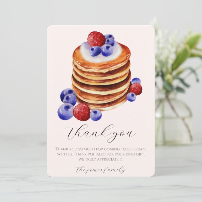 Chic watercolour pancakes brunch & baby shower  thank you card (Standing Front)