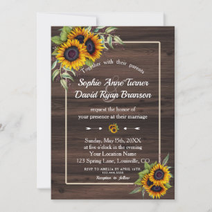 Chic Watercolour Sunflowers Wood Frame Wedding Invitation
