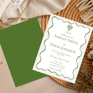 Chic Wavy Boarder Stripe Green Wedding Invitation