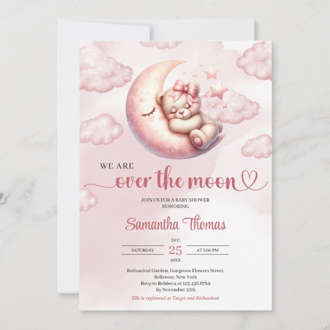 Chic we are over the moon girl Baby Shower      Invitation (Front)