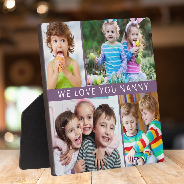 Chic We Love You Nanny 4 Photo Collage Purple Plaque (Creator Uploaded)