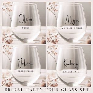 Chic Wedding Bridal Party Stemless Wine Glass