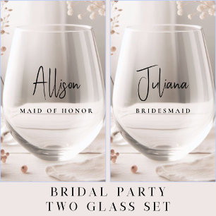 Chic Wedding Bridesmaid Maid Of Honour Stemless Wine Glass
