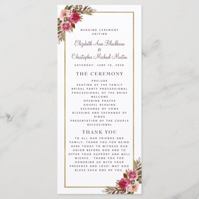Chic Wedding Ceremony Program Watercolor Purple Programme (Front)