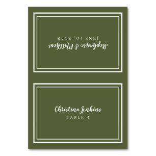 Chic Wedding Custom Guest Place Card Olive Green