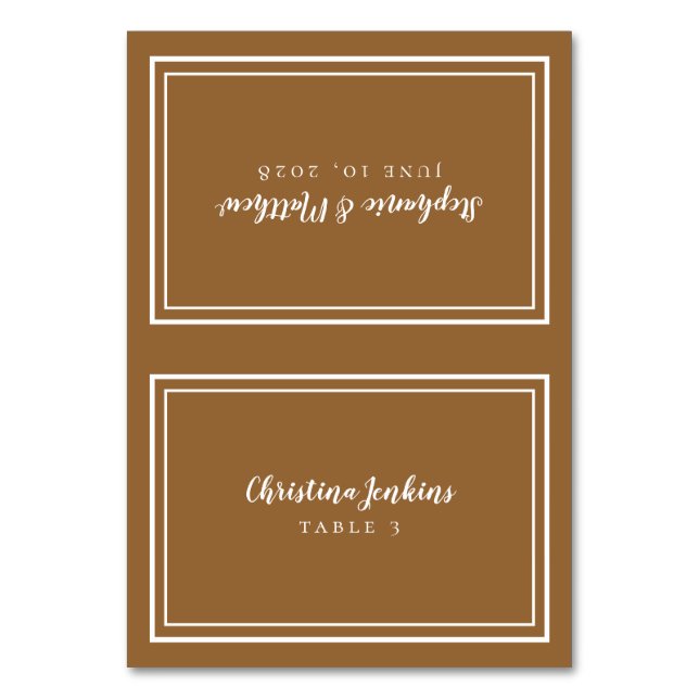 Chic Wedding Custom Guest Place Card  Rustic Brown (Front)