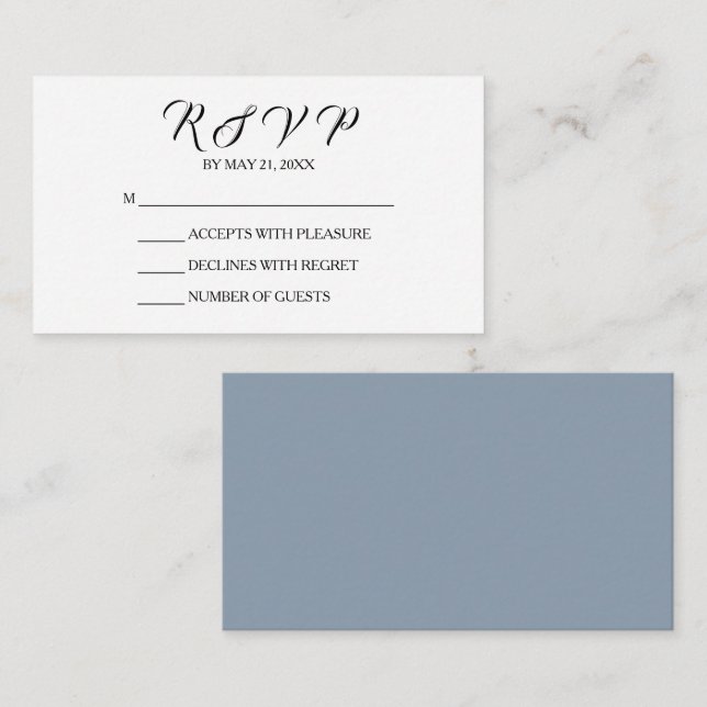 Chic Wedding Dusty Blue White RSVP Card (Front/Back)