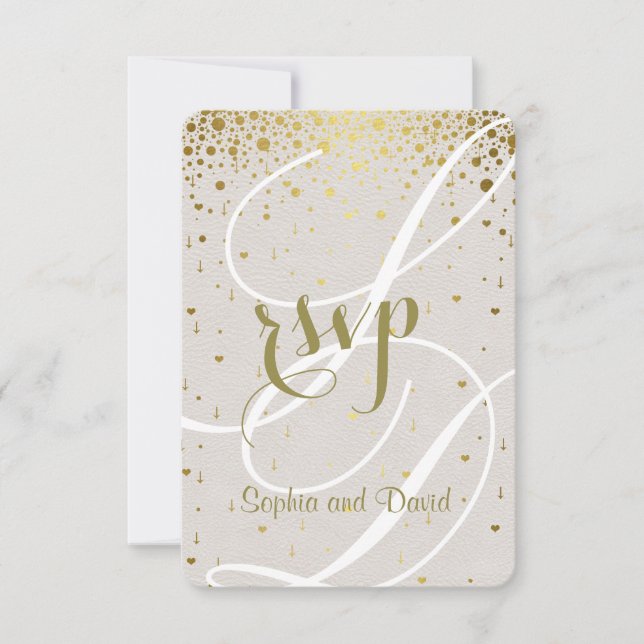 Chic Wedding Invite | Gold Confetti Heart RSVP (Front)