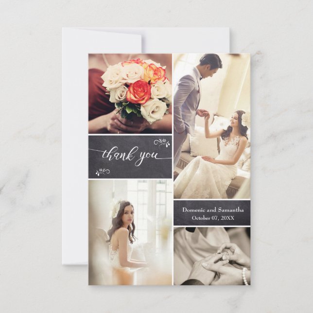 Chic Wedding Photo collage Thank You Card (Front)