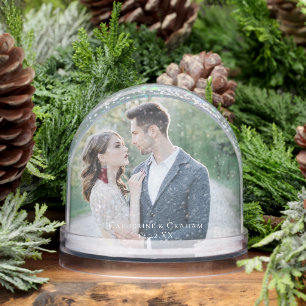Chic Wedding Photo with White Script Overlay Snowglobe