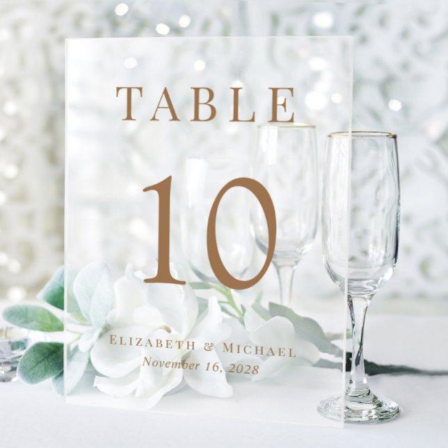 Chic Wedding Reception Gold Table Number Frosted Acrylic Sign (Creator Uploaded)