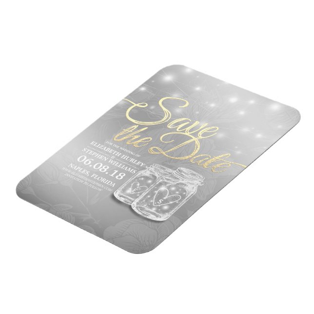 Chic Wedding Save The Date Mason Jars String Light Magnet (Left Side)