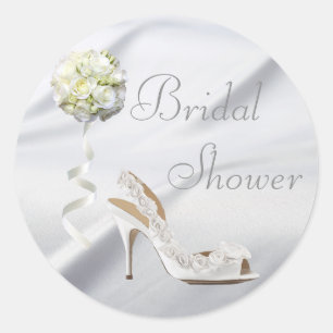 Chic Wedding Shoe & Bouquet Bridal Shower Classic Round Sticker