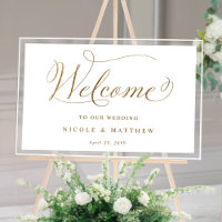 Chic Wedding Welcome White and Gold Acrylic Sign