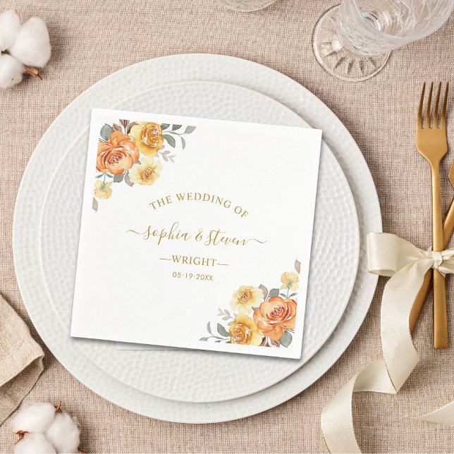 Chic wedding with Orange Flowers Napkin (Creator Uploaded)