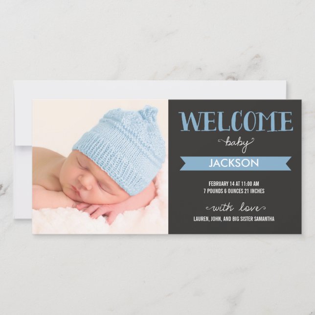 Chic Welcome Baby Boy Birth Announcement (Front)