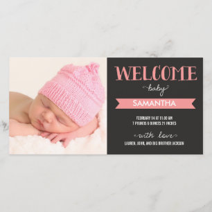 Chic Welcome Baby Girl Birth Announcement