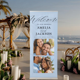 Chic Welcome Blue 2 Photo Wedding Retractable Banner