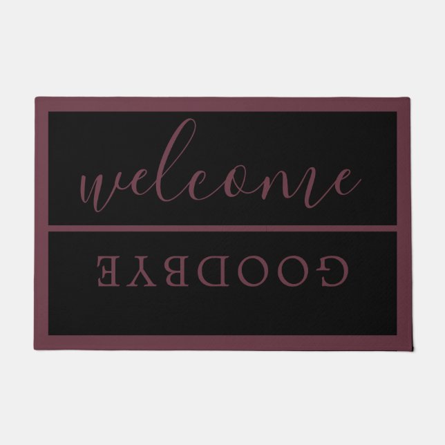 Chic Welcome Calligraphy Typography Black Burgundy Doormat (Front)