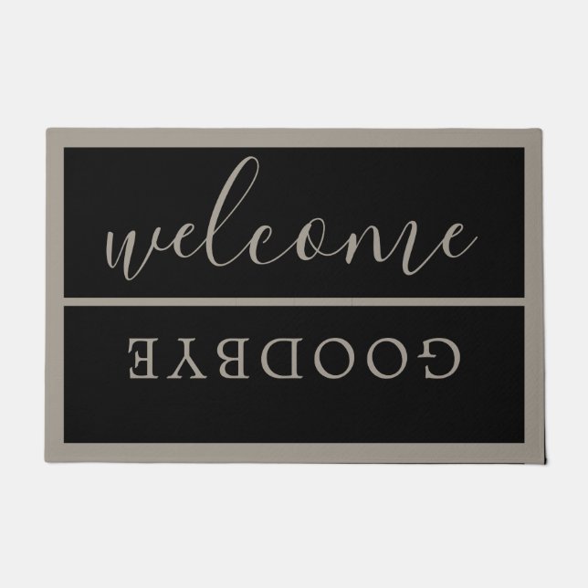 Chic Welcome Calligraphy Typography Black Grey Doormat (Front)