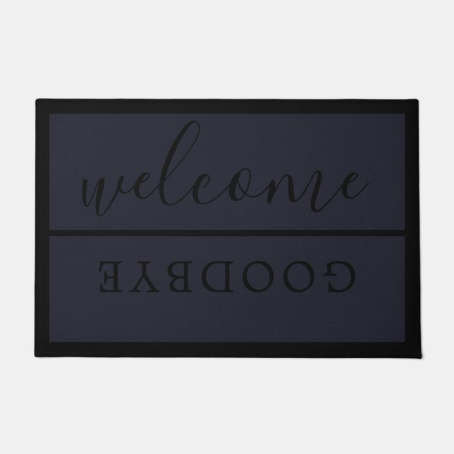 Chic Welcome Calligraphy Typography Black Navy Doormat (Front)