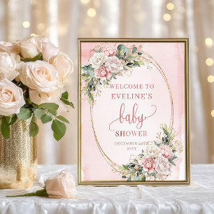Chic Welcome Dusty Pink Floral Eucalyptus Sign