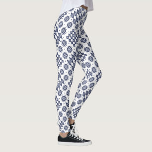 Chic Welsh Faux Tapestry Navy Blue on White Leggings