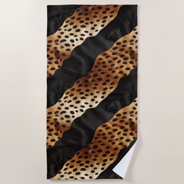 Chic Western Black Brown Cowhide  Beach Towel (Front)