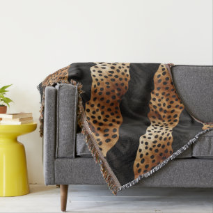 Chic Western Black Brown Cowhide Throw Blanket