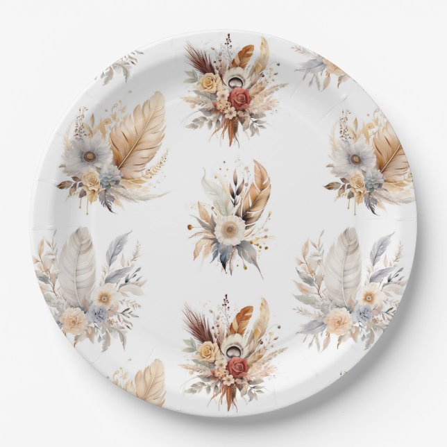Chic Western Boho Floral Bouquet Pattern  Paper Plate (Front)