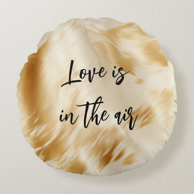 Chic Western Elegant Gold White Cream Cowhide  Round Cushion (Front)