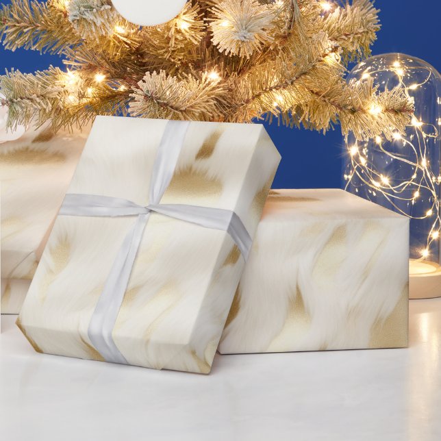 Chic Western Gold White Cream Cowhide  Wrapping Paper (Holidays)